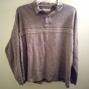 Mens L Pierre Cardin Gray Striped Crewneck Sweater Lightweight Comfortable